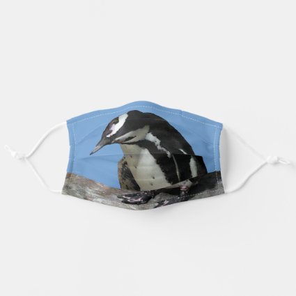 Black and White Penguin Bird Blue Cloth Face Mask