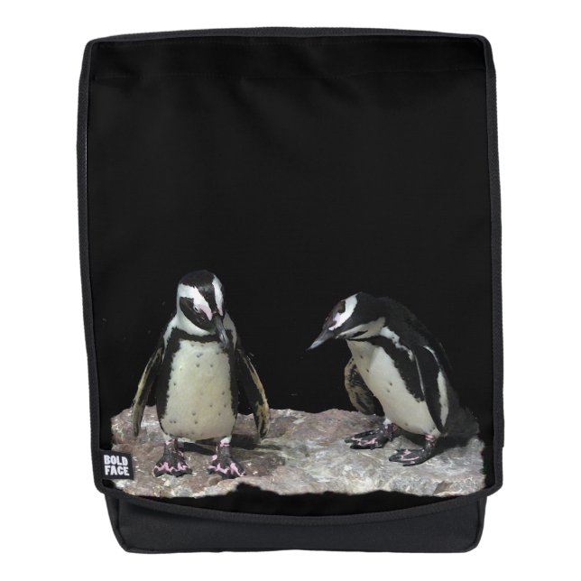 Black and White Penguin Birds Boldface Backpack (Front)