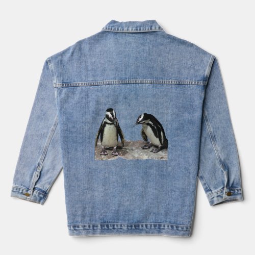 Black and White Penguin Birds Denim Jacket