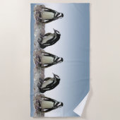 Black and White Penguin Birds on Blue Beach Towel (Front)