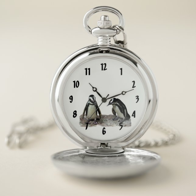 Black and White Penguin Birds Pocket Watch (Inside)