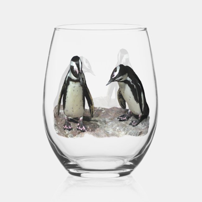 Black and White Penguin Birds Wine Glass