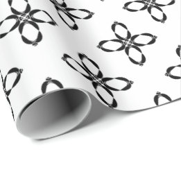 Black and White Penguin Flower Wrapping Paper