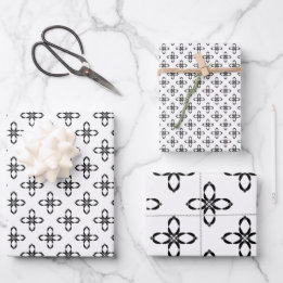 Black and White Penguin Flower Wrapping Paper Sheets