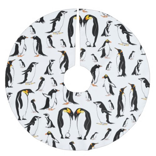 Black and white penguin Pattern Brushed Polyester Tree Skirt