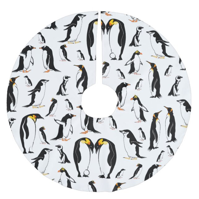 Black and white penguin Pattern Brushed Polyester Tree Skirt (Front)