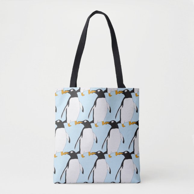 Black and white Penguin Winter Tote Bag (Front)