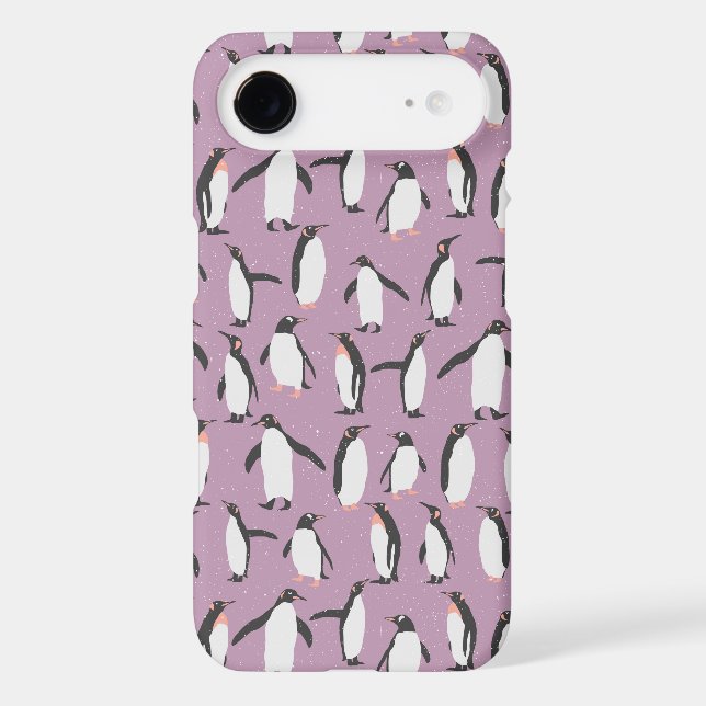 Black and White Penguins on Purple Case-Mate iPhone Case (Back)
