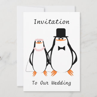 Black And White Penguins Wedding Invitation