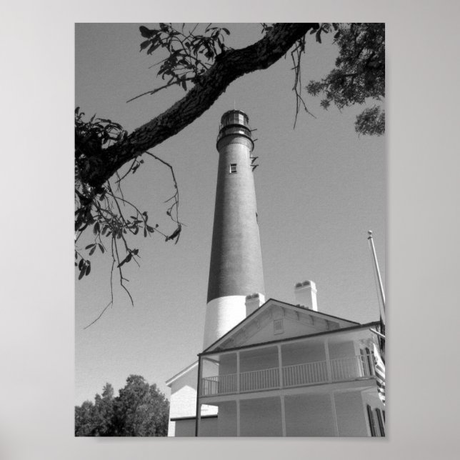 Black and White Pensacola Lighthouse Poster (Front)
