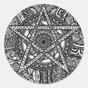 Black and white pentagram mandala stickers