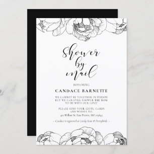 Black and white peonies Baby shower by mail Invitation