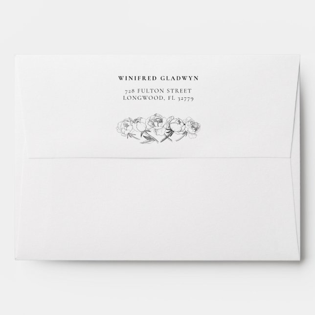 Black and white peonies wedding envelope (Back (Top Flap))