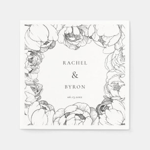 Black and white peonies wedding paper napkin