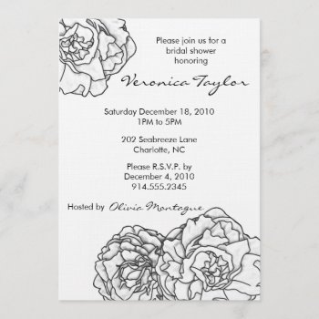 Black And White Peony Bridal Shower Invitation by Stephie421 at Zazzle