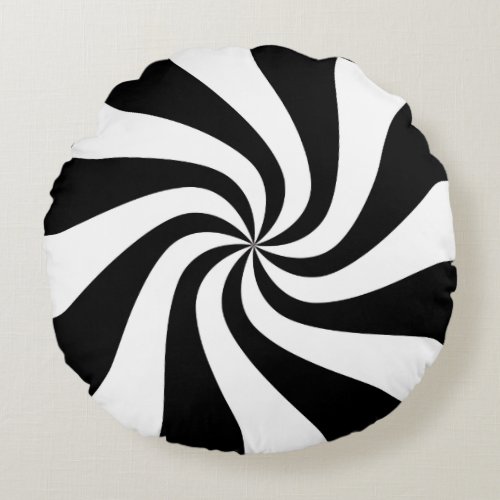 Black and White Peppermint Candy Round Pillow