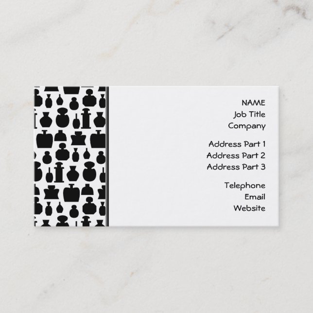 Black and White Perfume Bottle Pattern. Business Card (Front)