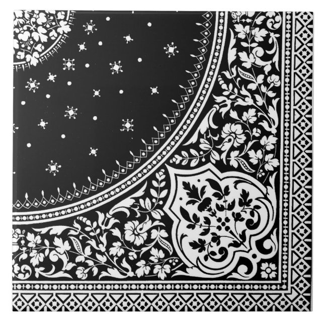 Black and White persian Rug Pattern tile (Front)