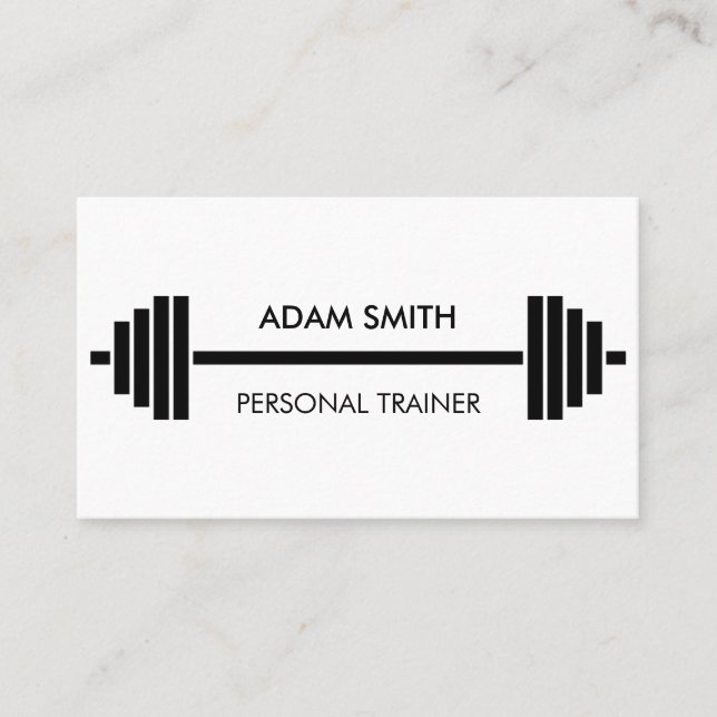 Black and White Personal Fitness Trainer Business Card (Front)