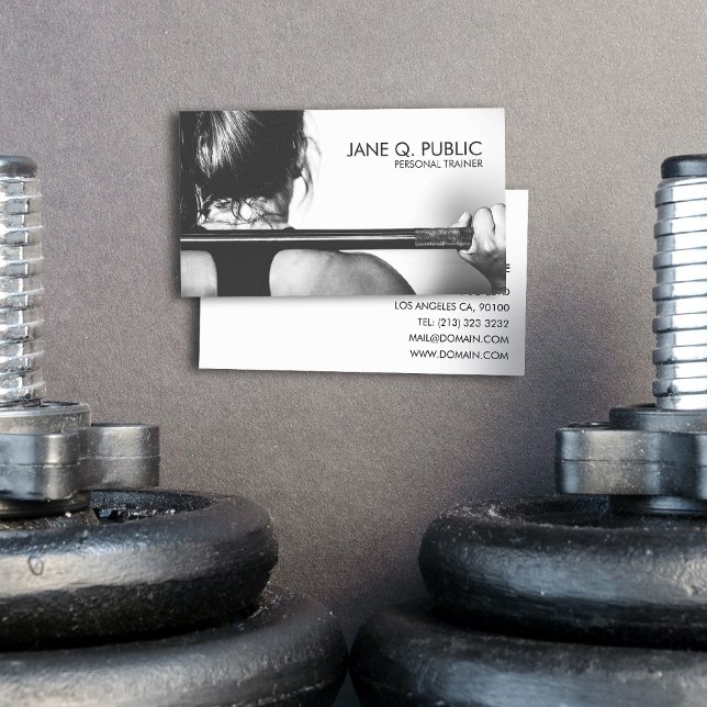 Black and White Personal Trainer Fitness Training Business Card (Creator Uploaded)
