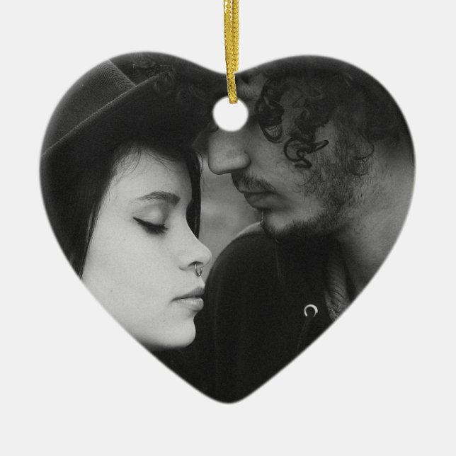 Black and White Personalied Heart Monogrammed Ceramic Ornament (Front)