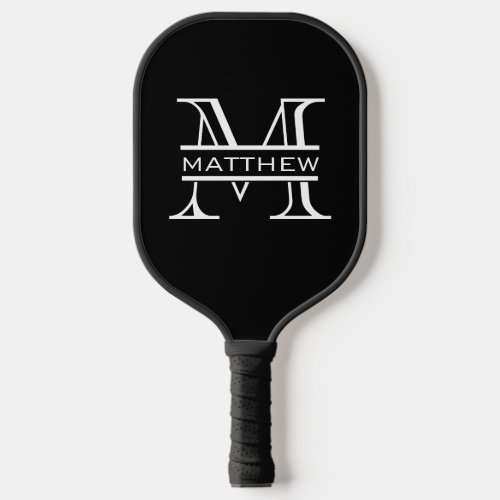 Black and White Personalised Monogram Name  Pickleball Paddle