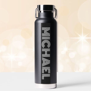 Black and White Personalize Name Vacuum Sealed Water Bottle