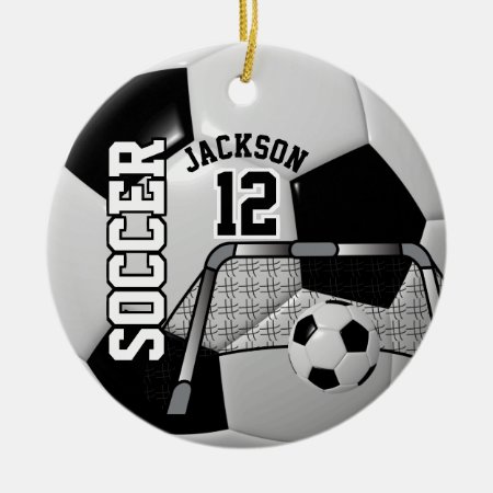 ⚽ Black And White Personalize Soccer Ball Ceramic Ornament