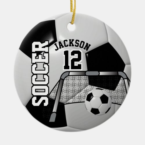  Black and White Personalize Soccer Ball Ceramic Ornament