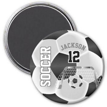 Black And White Personalize Soccer Ball Magnet by DesignsbyDonnaSiggy at Zazzle