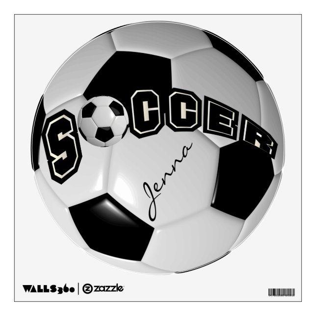 Black and White Personalize Soccer Ball Wall Decal (Front)