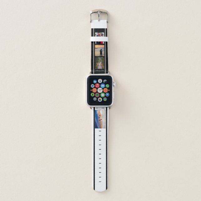 Black and White Personalized 4 Photo Retro Collage Apple Watch Band (Front)