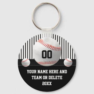 Black and White, Personalized, Baseball Team Gifts Keychain