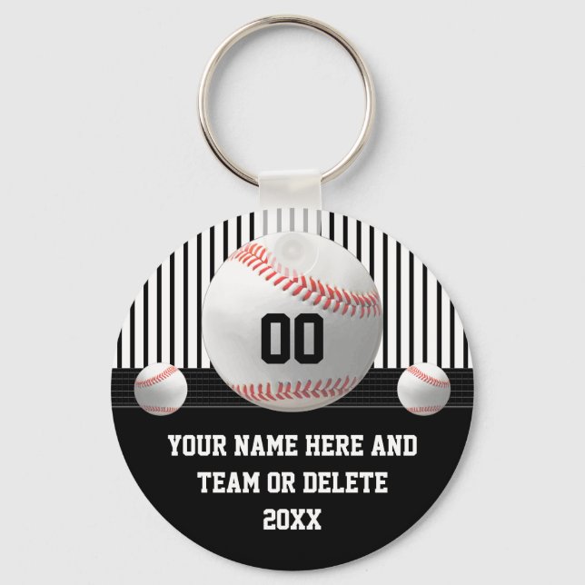 Black and White, Personalized, Baseball Team Gifts Keychain (Front)