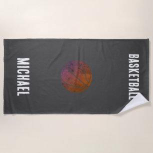 Black and White Personalized Basketball Beach Towel