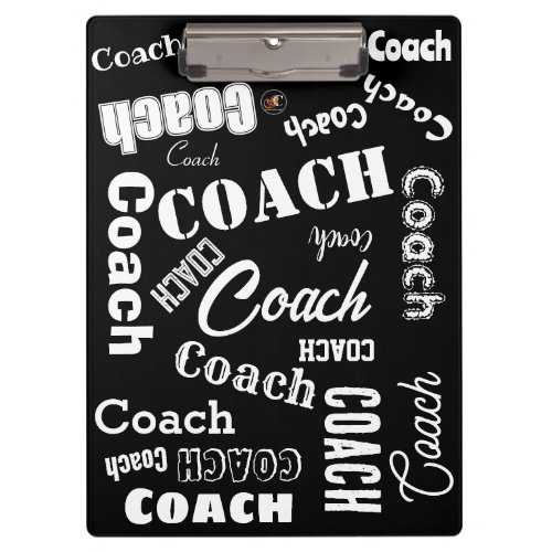 Black and White Personalized Coach Gift Name Art Clipboard