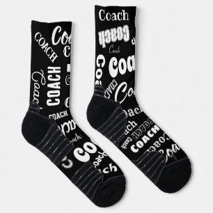 Black and White Personalized Coach Gift Name Art Socks