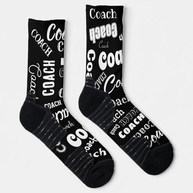 Black and White Personalized Coach Gift Name Art Socks (Right)