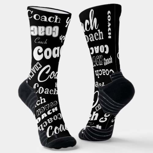 Black and White Personalized Coach Gift Name Art Socks