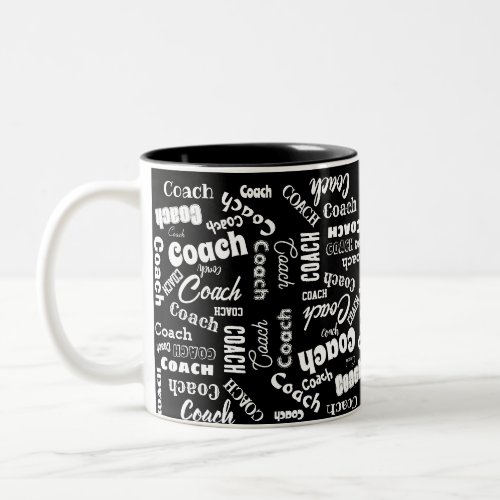 Black and White Personalized Coach Gift Name Art Two_Tone Coffee Mug