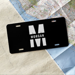 Black And White Personalized Custom Name Monogram License Plate