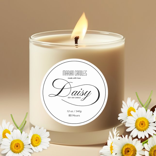 Black and white Personalized Daisy Candle Label (Creator Uploaded)