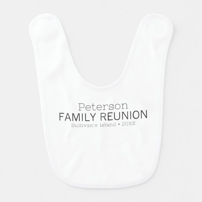 Black and White Personalized Family Reunion Baby Bib (Front)