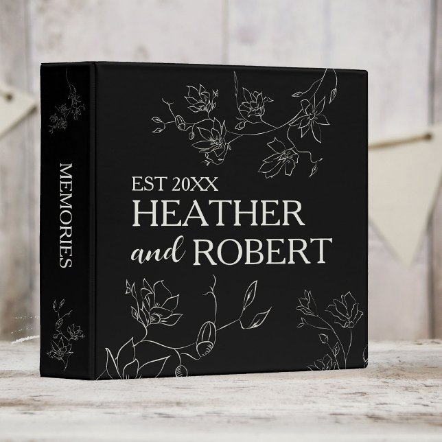 Black and White Personalized Floral Boho Wedding 3 Ring Binder (Creator Uploaded)