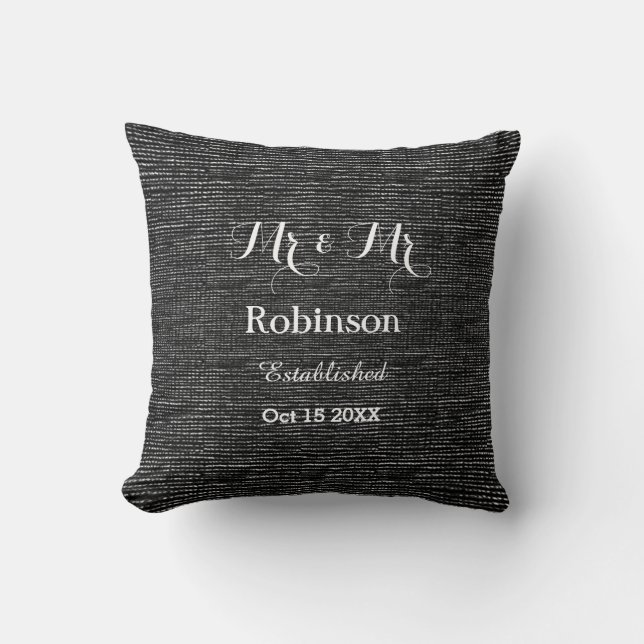 Black And White Personalized Gay Wedding Love Throw Pillow (Front)