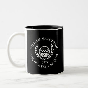 Black And White Personalized Golf Club Name Two-Tone Coffee Mug