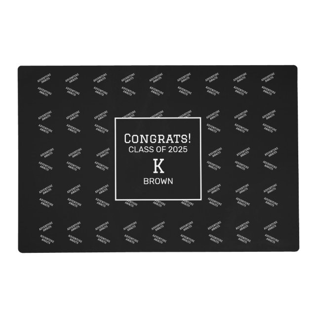 Black and White Personalized Graduation Party Placemat (Front)