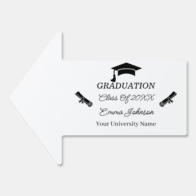 Black And White Personalized Graduation Yard Sign (Front)