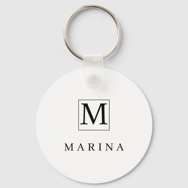  Black and white personalized initial name Keychain (Front)