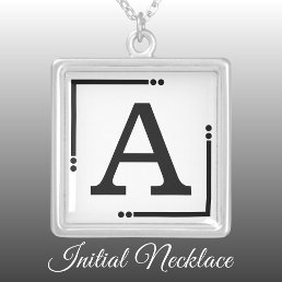 Black and white personalized initial silver plated necklace